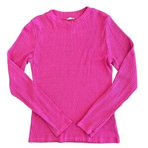 Anthropologie Pilcro Rib Knit Top L Hot Pink Elevated Basic Crewneck Long Sleeve